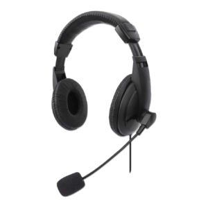 AUDÍFONOS MANHATTAN ESTÉREO USB MICRÓFONO AJUSTABLE CONTROL INTEGRADO COLOR NEGRO