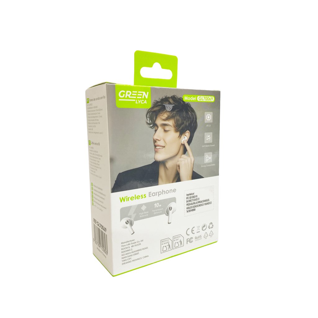 Audífonos Bluetooth Green Lyca GL70069 con Estuche de Carga Blanco 8 AURICULARES TWS