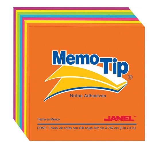 Block de Notas Adhesivas Janel Memo Tip Neón 7.5 x 7.5 cm 400 Hojas 6 BLOCK NOTAS ADH 7.5X7.5C NEON 400H MEMO TIP