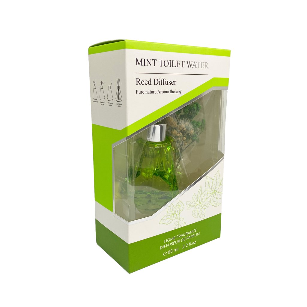 Difusor Aromático Verde con Flores Secas 65 ml 7 BOTELLA AROMATIZANTES CRISTAL 65 ML