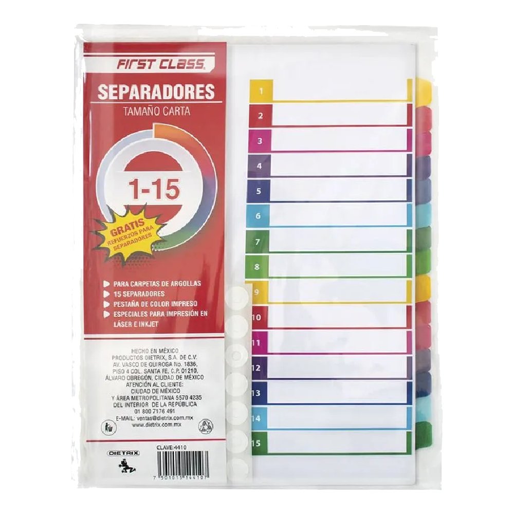 Separador Cartón Tamaño Carta con 15 25154 First Class 6 SEPARADOR CARTON T/CARTA C/15 25154 FIRSTCL