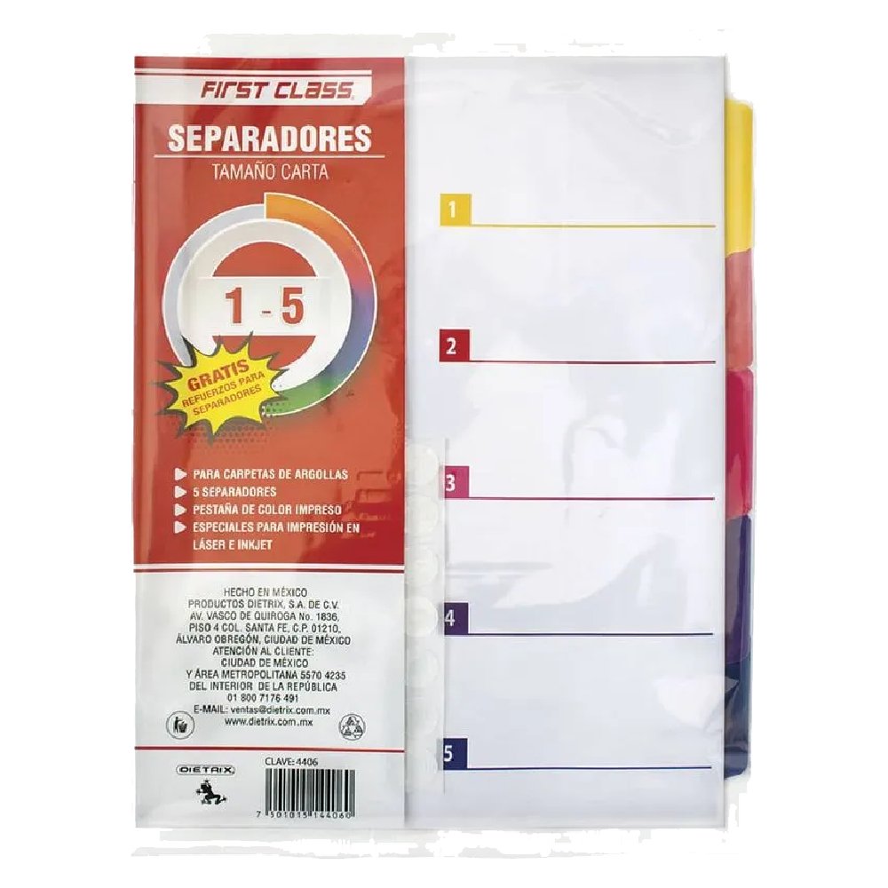 Separador Cartón Tamaño Carta con 5 25150 First Class 6 SEPARADOR CARTON T/CARTA C/5 25150 FIRST CL